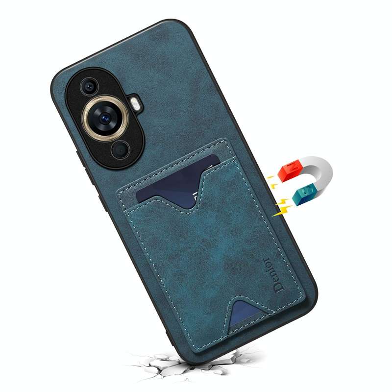 For Huawei nova 11 Denior PU Back Cover Card Slot Holder Phone Case(Blue)