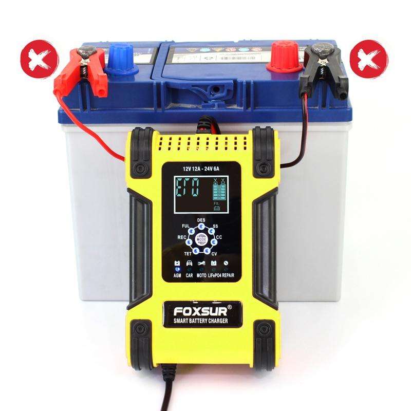 FOXSUR 12A / 12V / 24V Car / Motorcycle 7-stage Lead-acid Battery AGM Charger, Plug Type:UK Plug(...