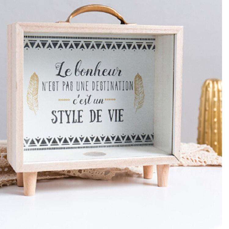 Creative Wooden Art Fresh Piggy Bank Bedroom Desktop Decoration Ornaments Sundries Storage Box, S...