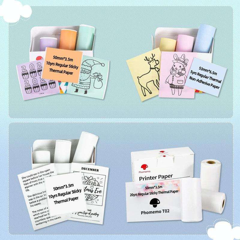 For Phomemo T02 3rolls Bluetooth Printer Thermal Paper Label Paper 50mmx3.5m 20 Years Milk Strawb...