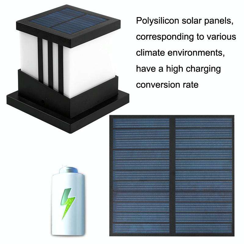 Solar Outdoor Waterproof Column Head Lamp Courtyard Landscape Lamp(Black)