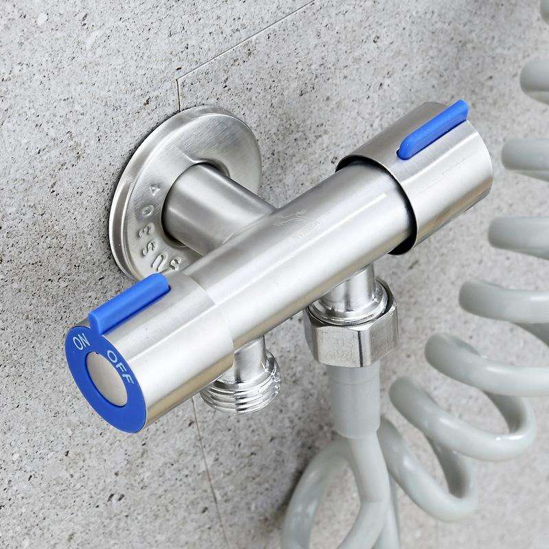 Stainless Steel One-In-Two-Out Multi-Function Three-Way Valve Faucet, Specification: Double 4-poi...