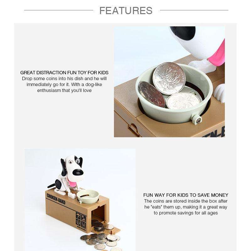 Creative Cartoon Edacious Puppy Automatic Money Eating Coin Saving Box, Gray Dog
