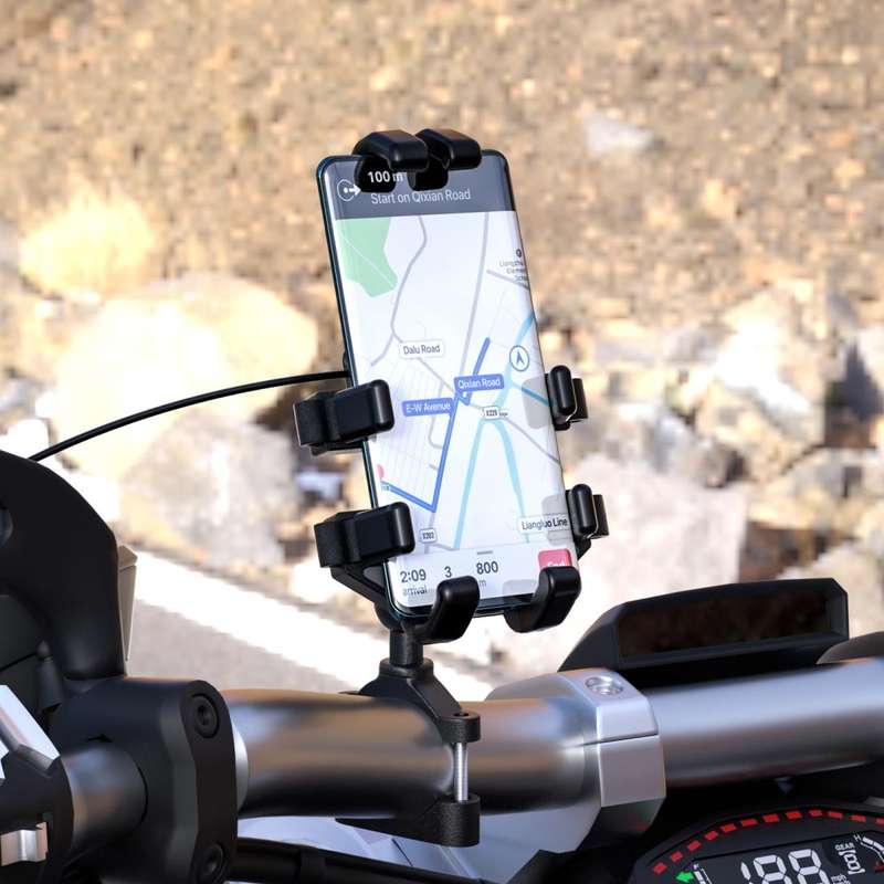 WUPP CS-1098A1 Motorcycle Aluminum Alloy Eight-jaw Mobile Phone Charging Holder with Switch(Black)