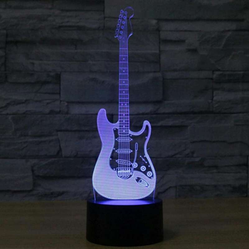Electric Guitar Shape 3D Touch Switch Control LED Light , 7 Color Discoloration Creative Visual S...