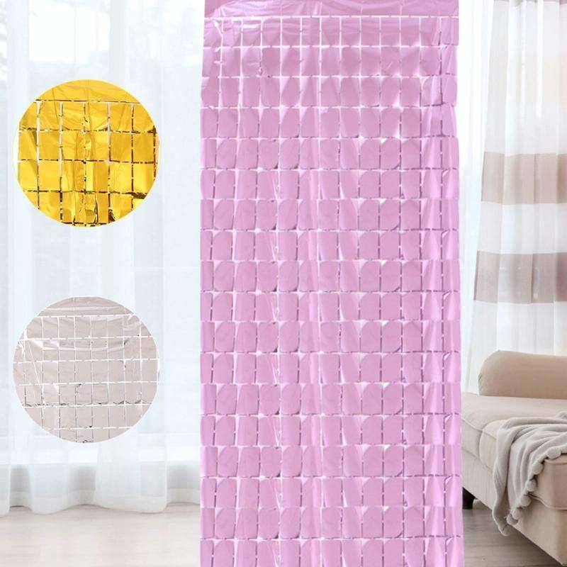 2 PCS 1x2M Square Rain Silk Door Curtain Birthday Party Background Wall Decoration(Silver)