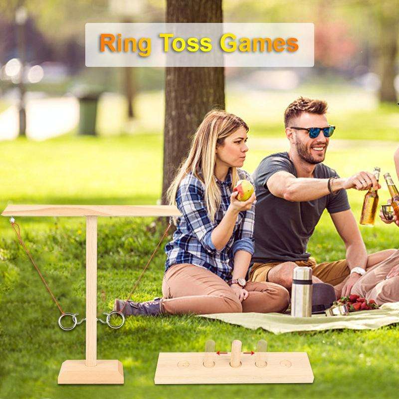 Wooden Ring Toss Game Bar Family Table Throwing Game(Wood Color)