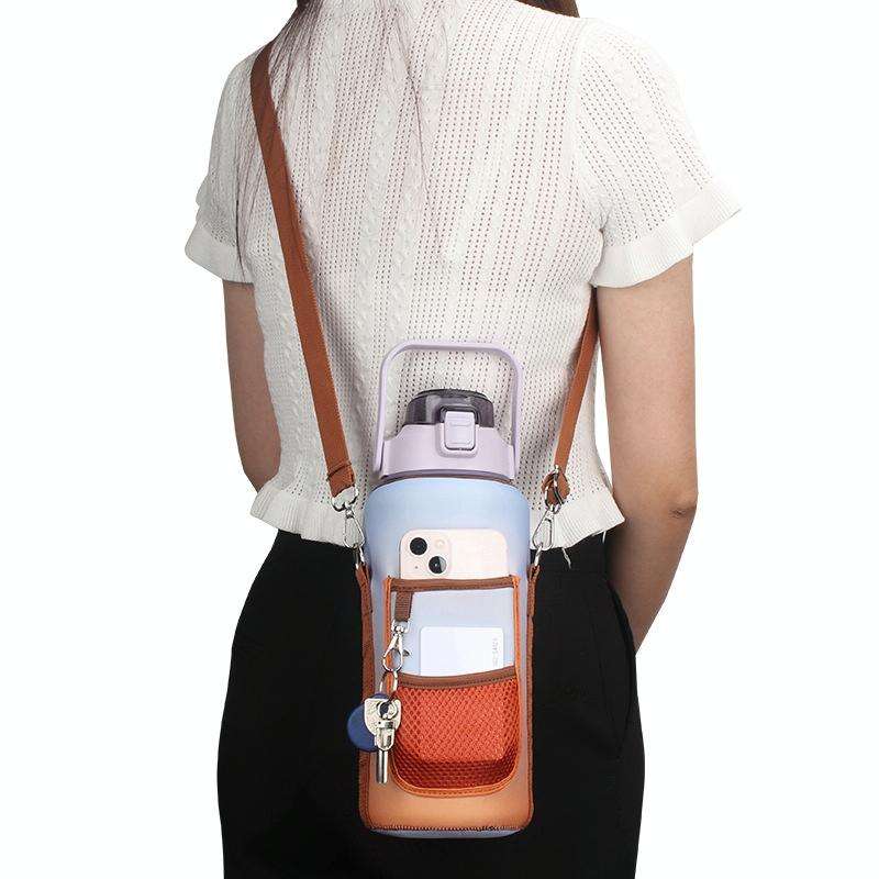 2L Gradient Color Water Bottle Cover Case Sleeve with Strap(Gradient Orange)