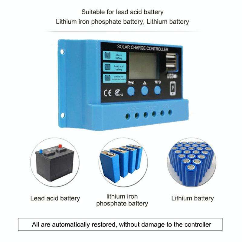 10A Solar Charge Controller 12V / 24V Lithium Lead-Acid Battery Charge Discharge PV Controller