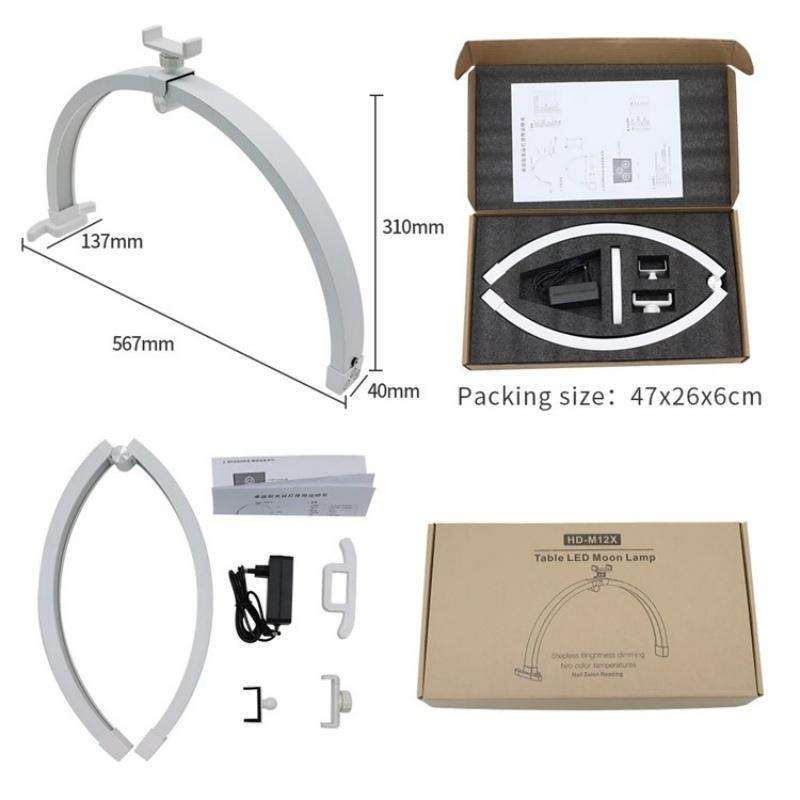 M12X Foldable LED Half Moon Lamp Touch Control Nail Art Lamp, Length: 56cm(UK Plug)