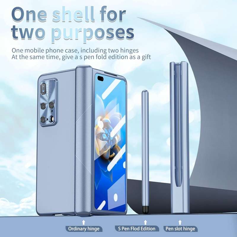 For Huawei Mate X2 Electroplating Hinged Folding Phone Case with S Pen Fold Edtion(Blue)