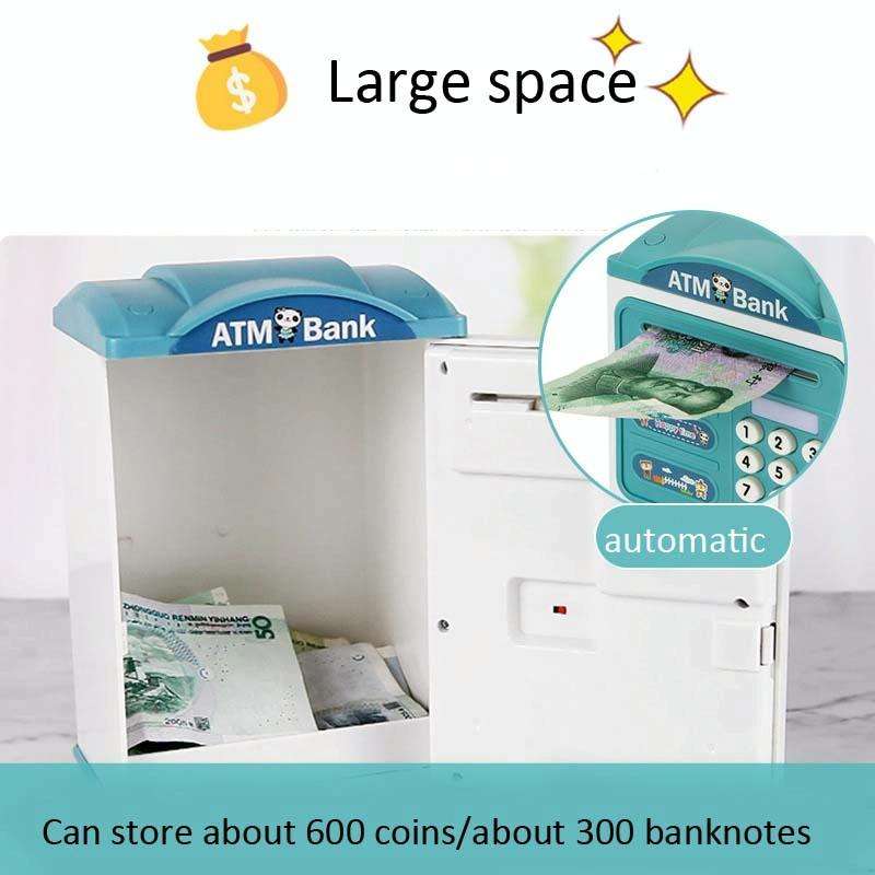 Simulation Password Fingerprint Sensor Unlocking Money Box Automatic Roll Money Safe ATM Piggy Ba...