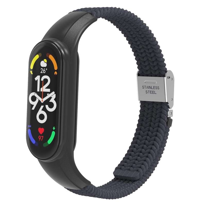 For Xiaomi Mi Band 7 Adjustable Nylon Braided Integrated Watch Band(Charcoal)