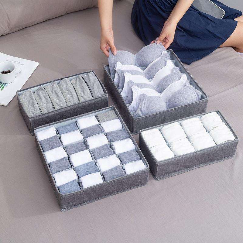Foldable Drawer Clothes Storage Box, Spec: 7 Grids (Linen)