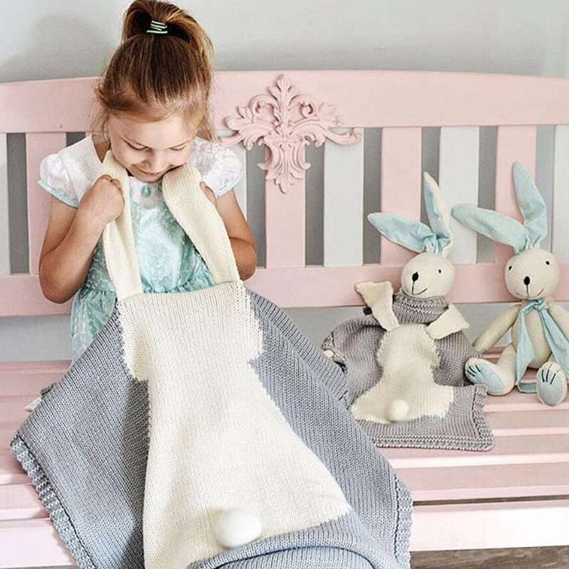 Rabbit Pattern Stereoscopic Ears Baby Knitted Blanket(Grey)