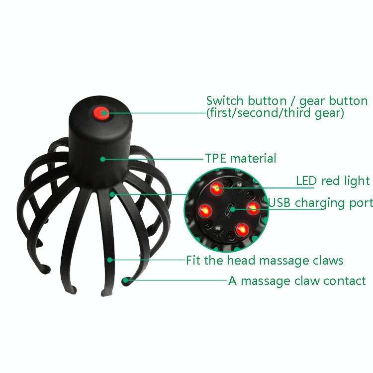 YK-1806 Head Electric Massager Octopus Charging Massage Comb(Black)