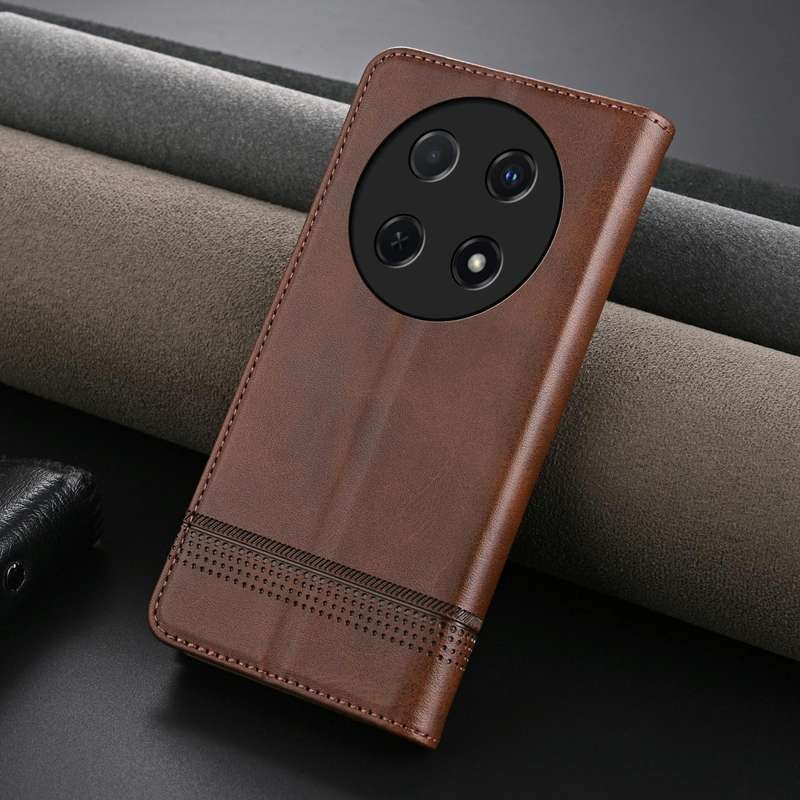 For Huawei Enjoy 70 Pro/nova 12i AZNS Magnetic Calf Texture Flip Leather Phone Case(Dark Brown)