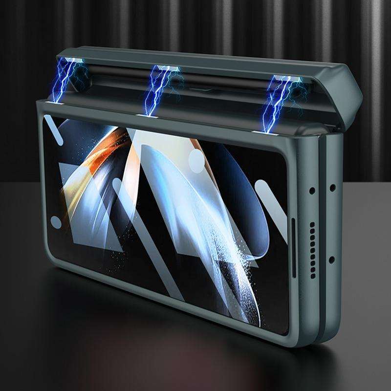 For Samsung Galaxy Z Fold4 GKK Integrated Magnetic Flip Plain Leather Phone Case with Pen Box(Black)