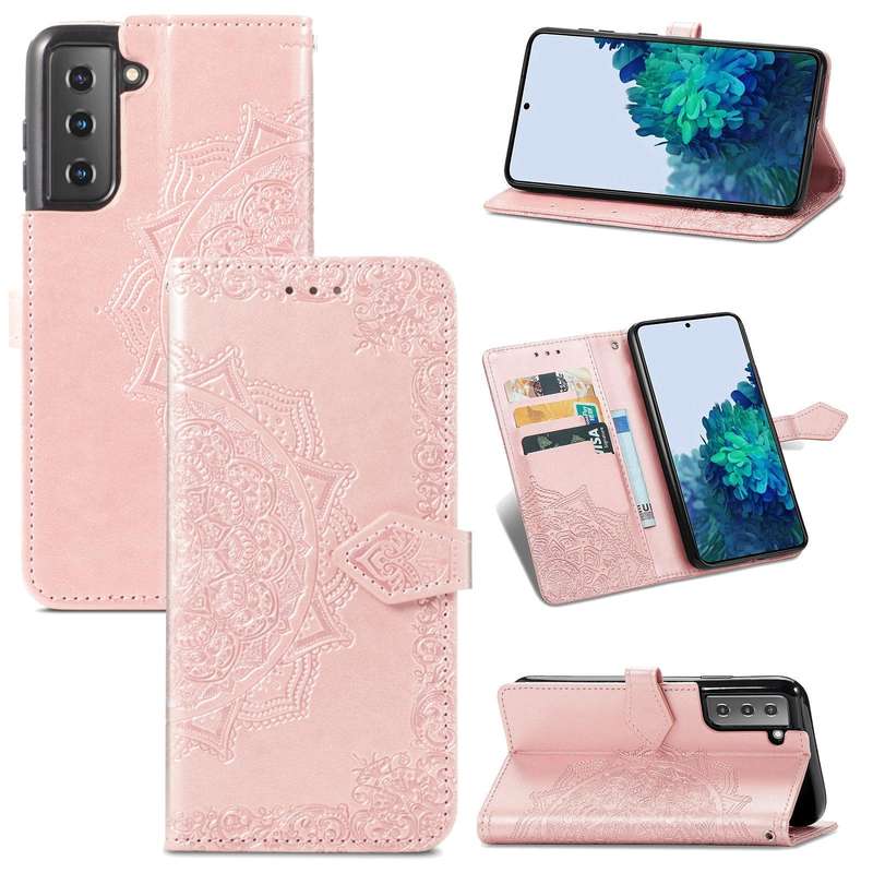 For Samsung Galaxy S22 5G Mandala Flower Embossed Horizontal Flip Leather Case with Holder & Card...