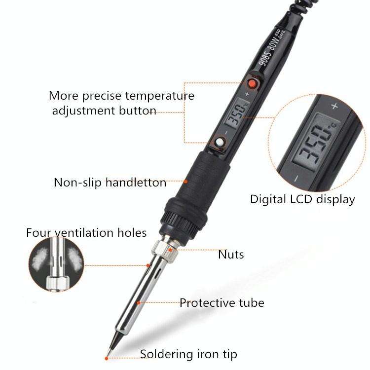 908S 80W LCD Thermostat Soldering Iron Constant Temperature Soldering Iron, Plug Type:EU Plug(Black)