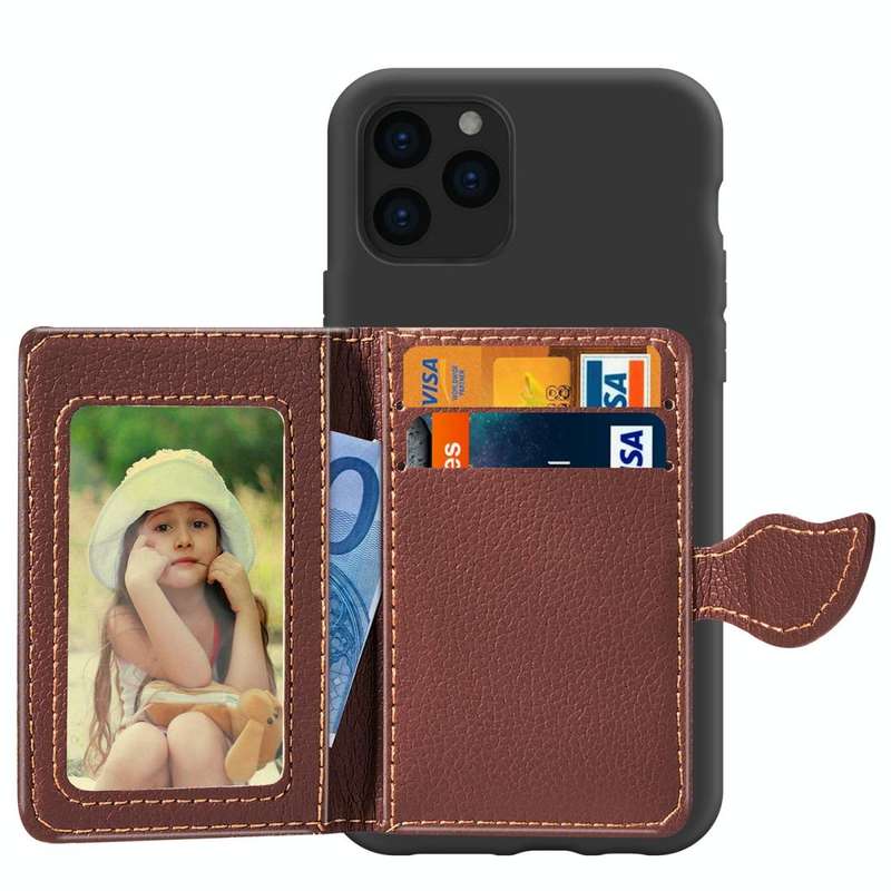 For iPhone 11 Pro Max Litchi Pattern Card Bag Wallet Bracket + TPU Phone Case with Card Slot Wall...