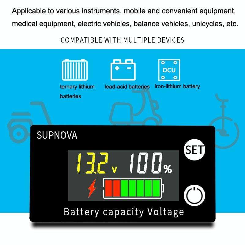 SUPNOVA LCD Color Screen DC Voltmeter Lithium Storage Battery Meter, Style: Waterproof Type