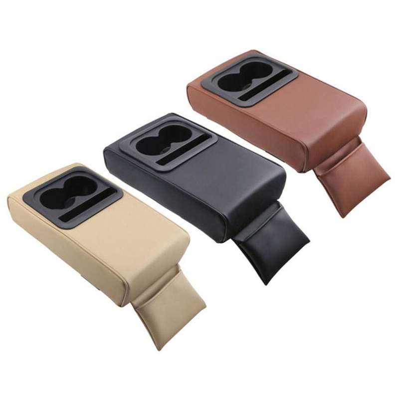 Car Armrest Box Increased Support With Rear Seat Water Cup Holder(Brown)