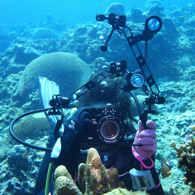 PULUZ Ball Clamp Close Hole Diving Camera Bracket CNC Aluminum Spring Flashlight Clamp for Diving...