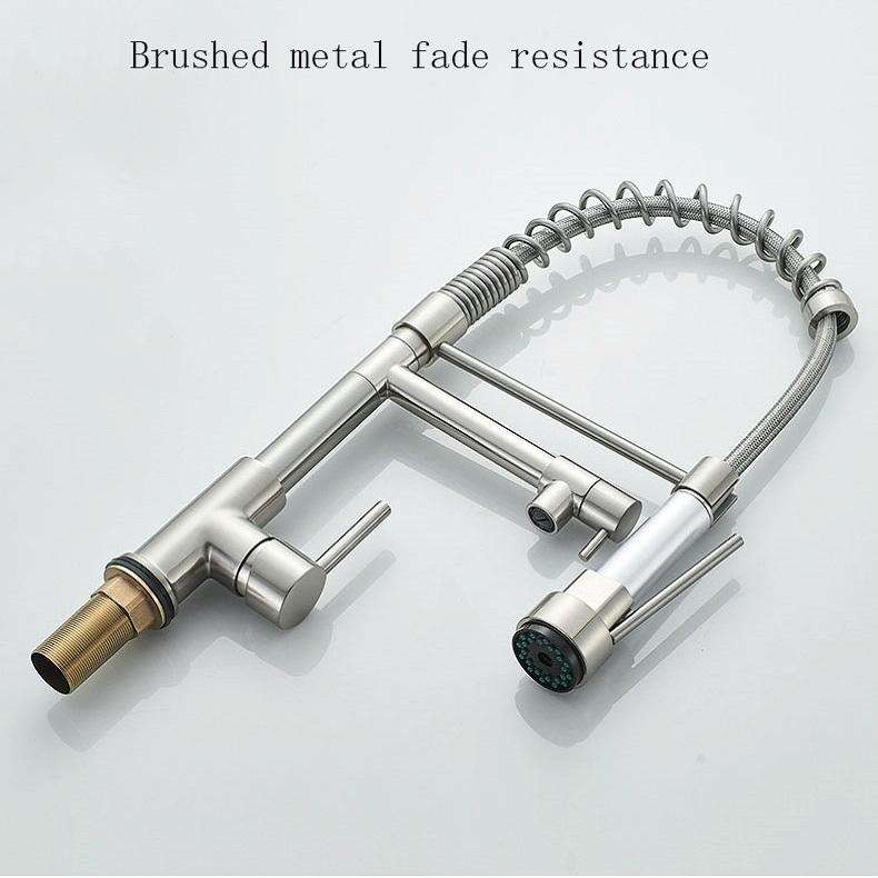 Copper And Nickel Brushed Double Outlet Spring Faucet Rotatable Kitchen Hot And Cold Water Faucet...