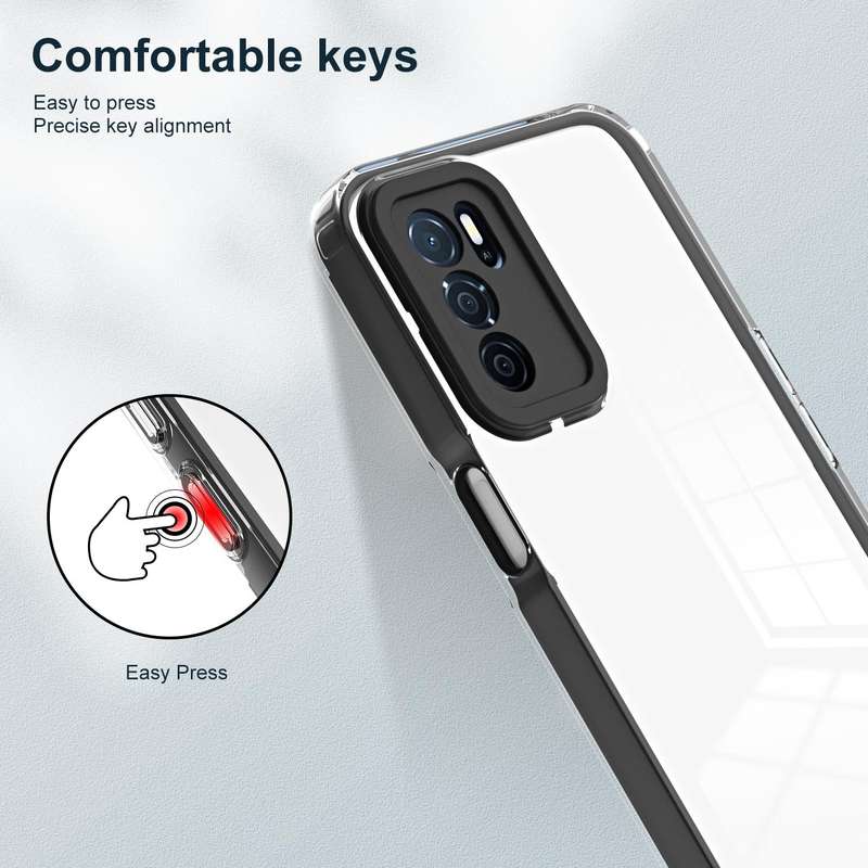 For OPPO A16 / A16s 3 in 1 Clear TPU Color PC Frame Phone Case(Black)