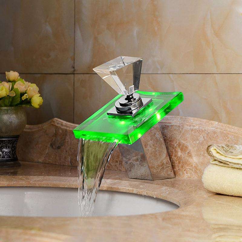 LED Waterfall Faucet Colorful Temperature Control Color-changing Anti-scalding Faucet