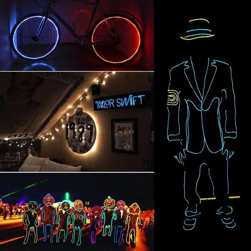 YouOKLight Neon EL Cold Round Flexible Strip Light with 3V Battery Box for Dance Party Car Decora...
