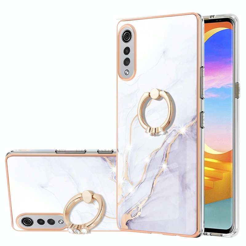 For LG Velvet 4G & 5G / G9 Velvet Electroplating Marble Pattern IMD TPU Shockproof Case with Ring...