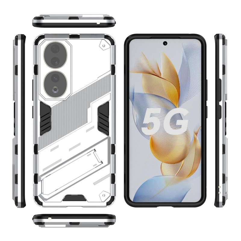 For Honor 90 Punk Armor PC + TPU Phone Case with Holder(White)