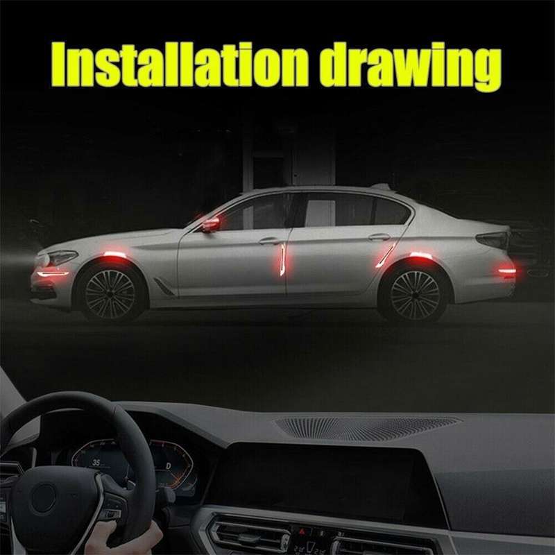 4 Sets Car Reflective Sticker Door Border Anti-Collision Strip Leaf Board Personality Rear View M...