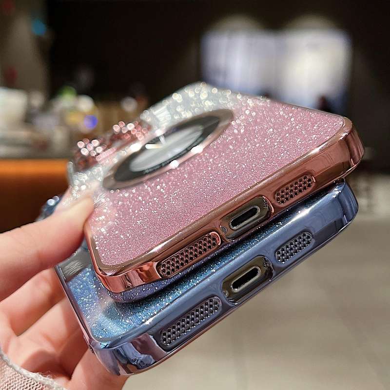 For iPhone 12 Pro Max MagSafe Gradient Glitter Electroplating TPU Phone Case(Rose)