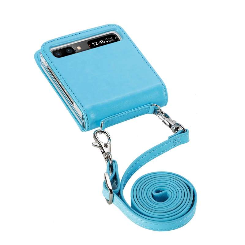 For Samsung Galaxy Z Flip 5G Diagonal Lanyard Embossed Card Phone Case(Blue)