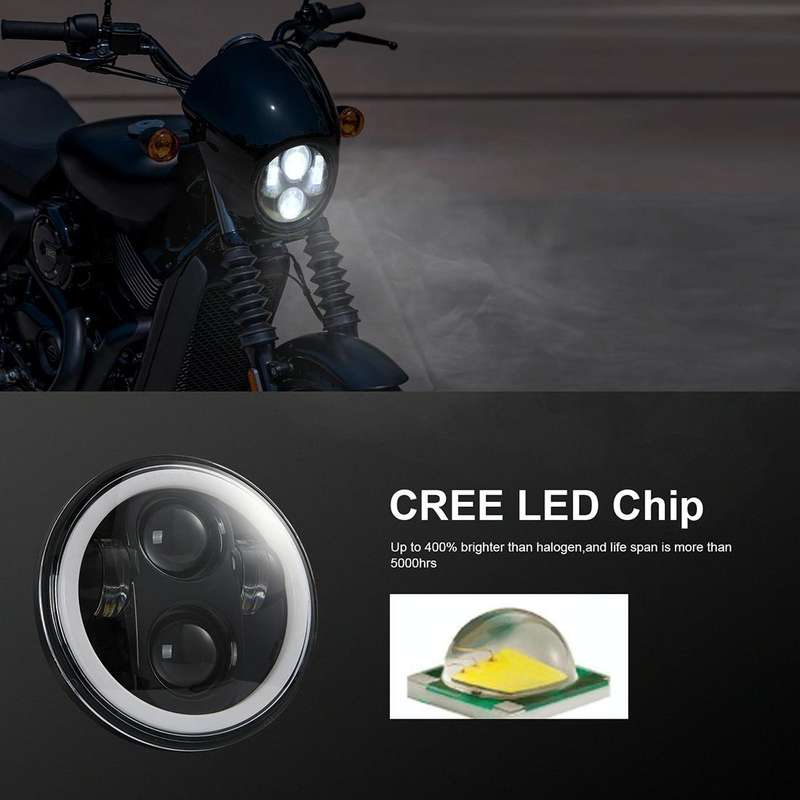 EagleVision DC9-30V 35W 6000K 4000LM 5.75 inch Round Motorcycle LED Headlight with Angel Eye for ...