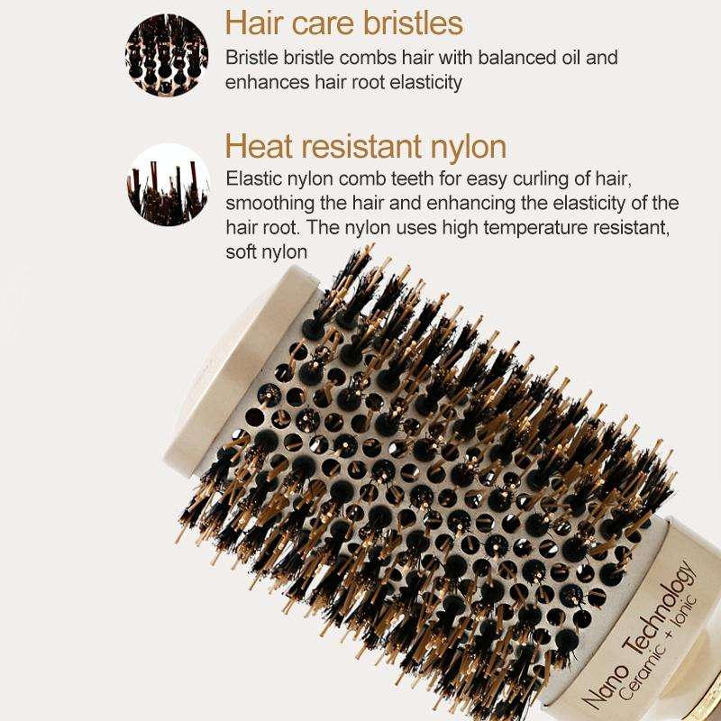 Ceramic Aluminium Hair Comb Round Brush with Nylon Bristle Professional Barber Styling Hair Brush...