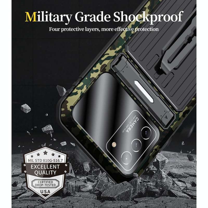 For Samsung Galaxy S21 5G Armor Shockproof Splash-proof Dust-proof Phone Case with Holder(Camoufl...