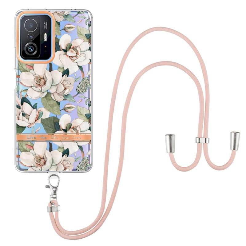 For Xiaomi Mi 11T Flowers Series TPU Phone Case with Lanyard(Green Gardenia)