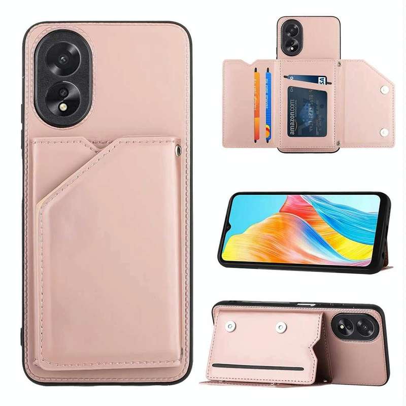 For OPPO A38 4G/A18 4G Skin Feel PU + TPU + PC Card Slots Phone Case(Rose Gold)