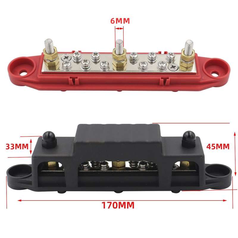 1 Pair 48V 150A M6 Power Distribution Terminal Block Battery Bus Bar Set
