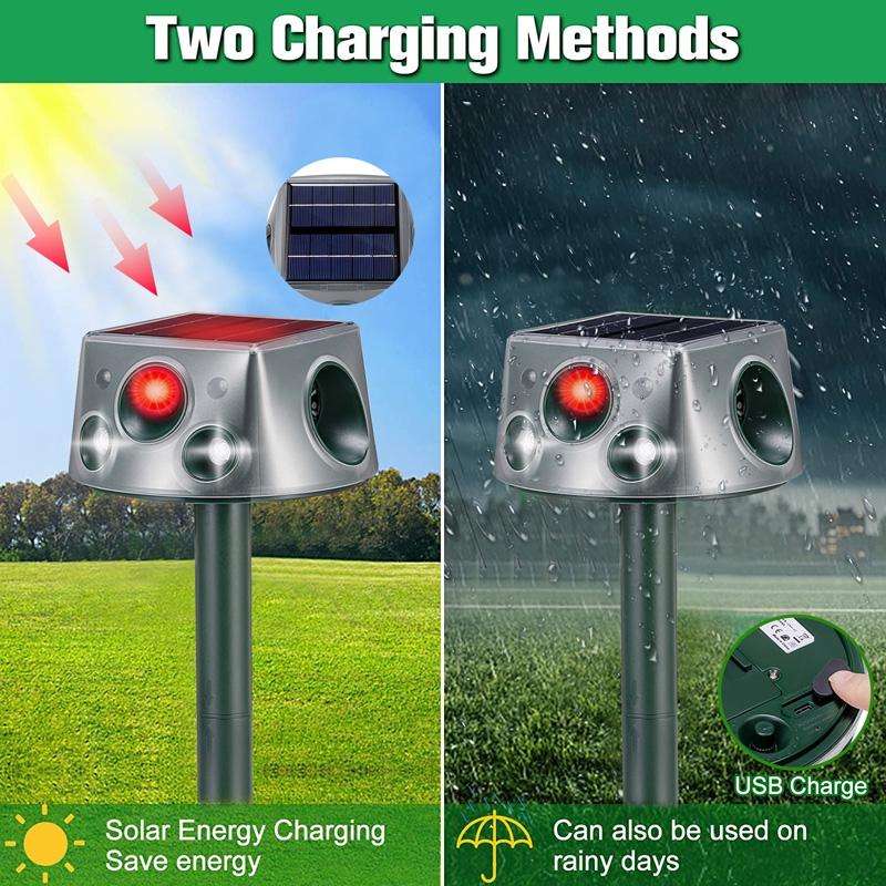SK031 Four-Sided Solar Animal Repeller Bird Repeller Ultrasonic Rat Repeller(As Show)