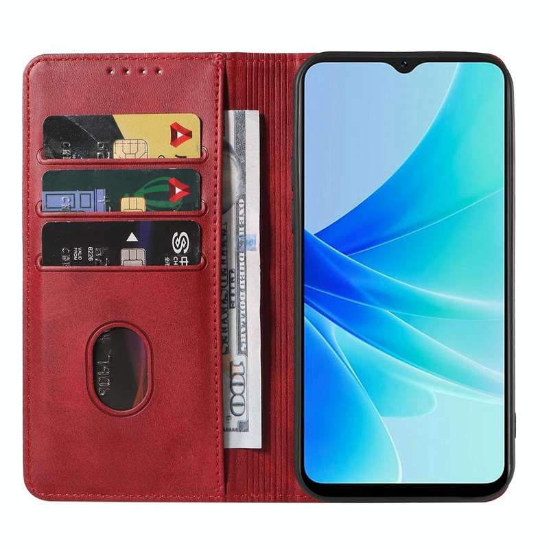 For OPPO A57 4G Magnetic Closure Leather Phone Case(Red)