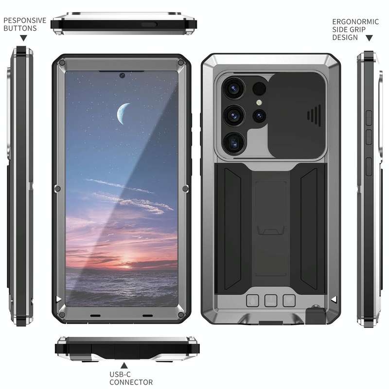 For Samsung Galaxy S24 Ultra 5G R-JUST Sliding Camera Life Waterproof Holder Phone Case(Silver)