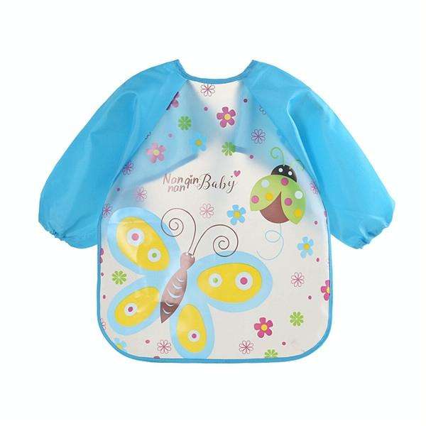Baby Bibs Waterproof Long Sleeve Apron, Size:One Size(Blue Betterfly)