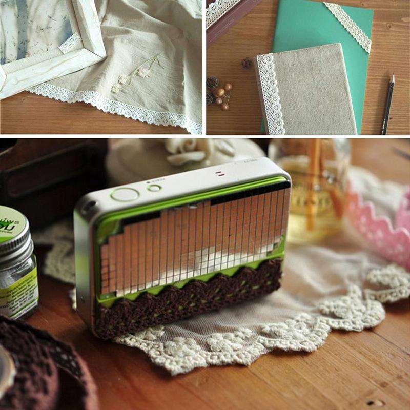 5 PCS Cotton Lace Fabric White Crochet Lace Roll Ribbon Knit Adhesive Tape Sticker Craft Decorati...