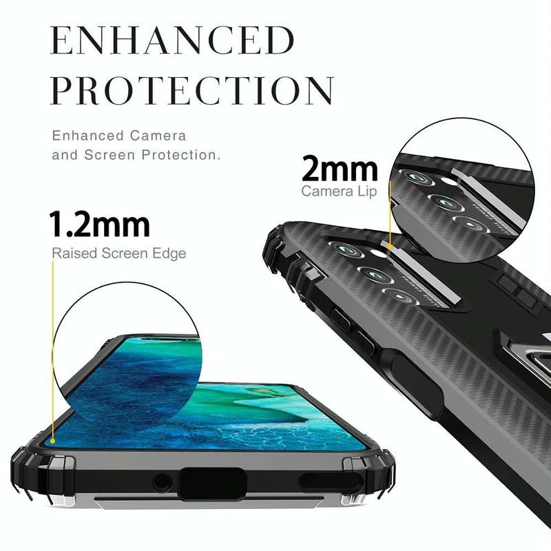 For Huawei P40 Carbon Fiber Protective Case with 360 Degree Rotating Ring Holder(Black)