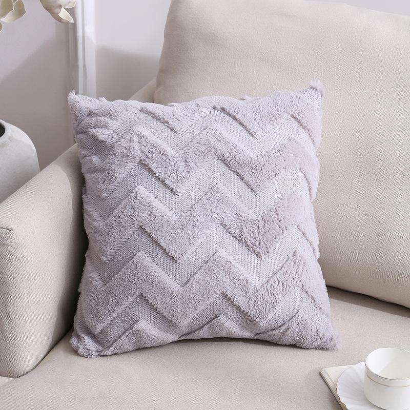 Double-Sided Plush Pillow Home Sofa Cushion Pillowcase, Size: 45x45cm Without Core(Gray Big Waves)